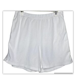 Sport Savvy Women’s Soft Fleece Shorts L White Embroidered Sides Elastic Waist